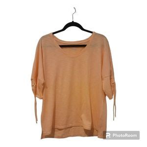 Talbots Orange White Stripe VNECK Top short sleeveshirt women LARGE